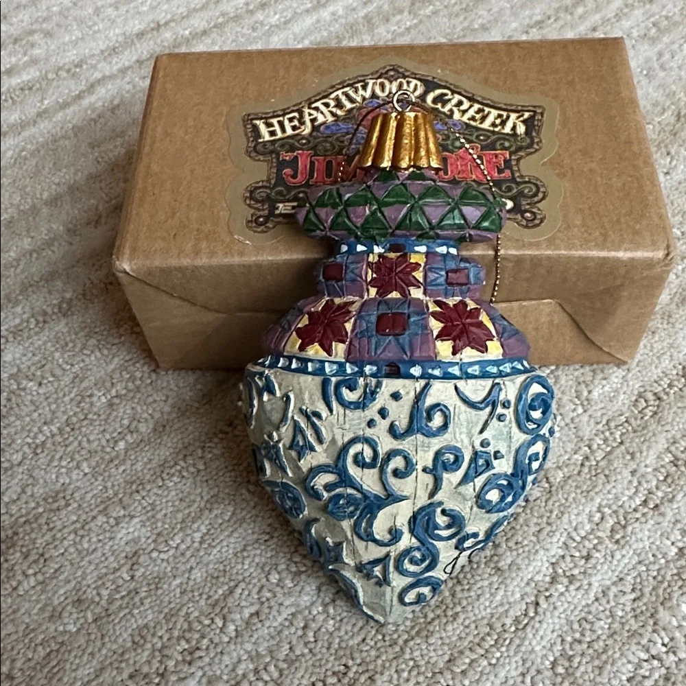 Signed JIM SHORE BLUE SWIRL DEBOSS CHRISTMAS ORNAMENT 118703 RETIRED ENESCO